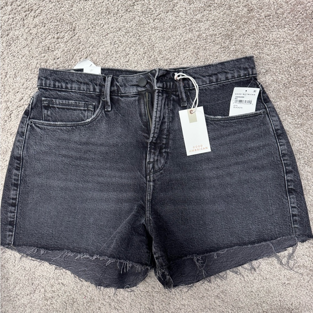 Good American Black Washed Denim Shorts